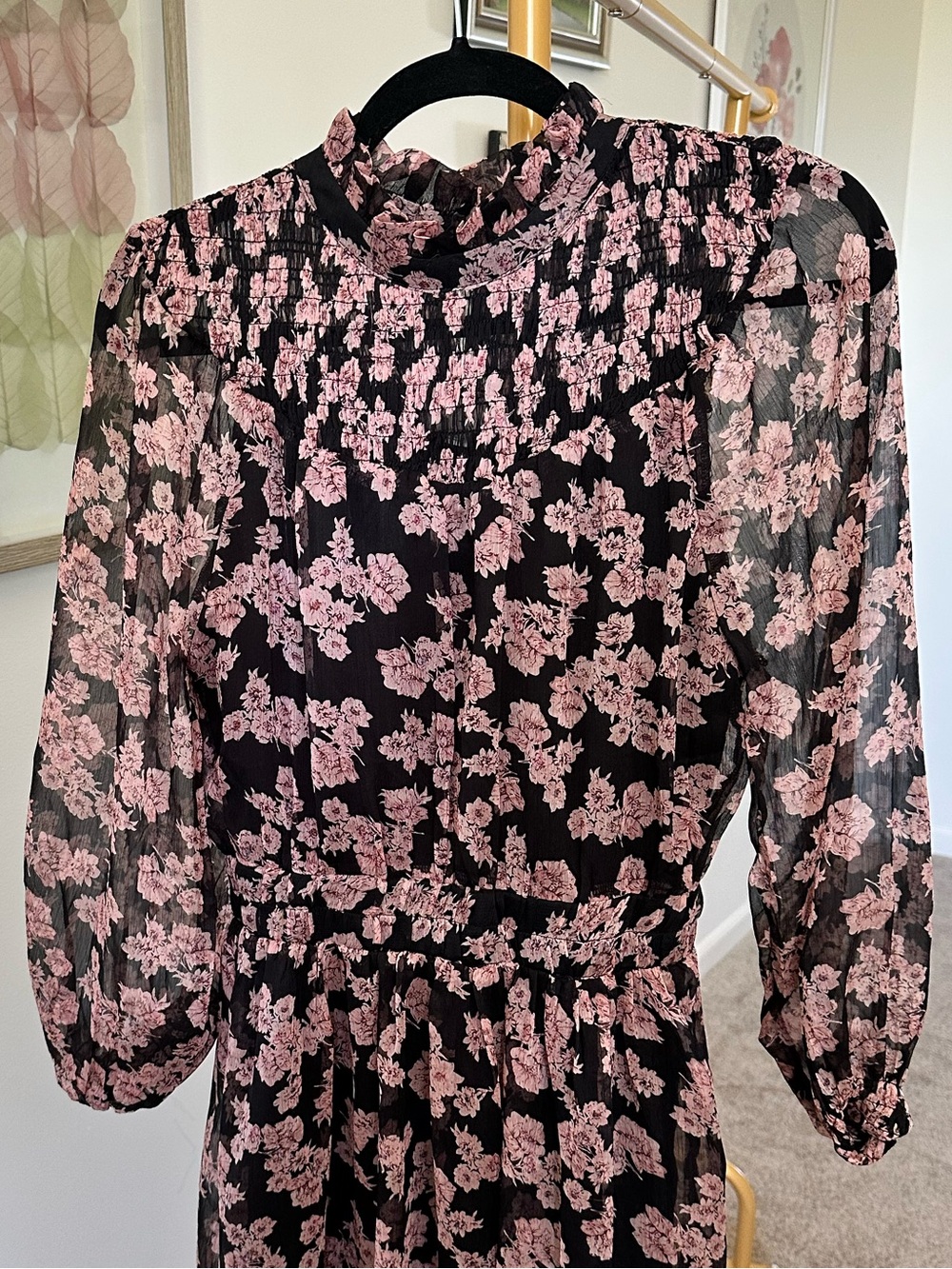Pinch Black Mini Dress with Pink Floral Print - Size S